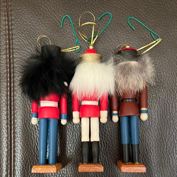 Vtg Christmas Holiday Nutcracker Wooden Ornaments Set of 3 in Red, White & Blue - Picture 4 of 5